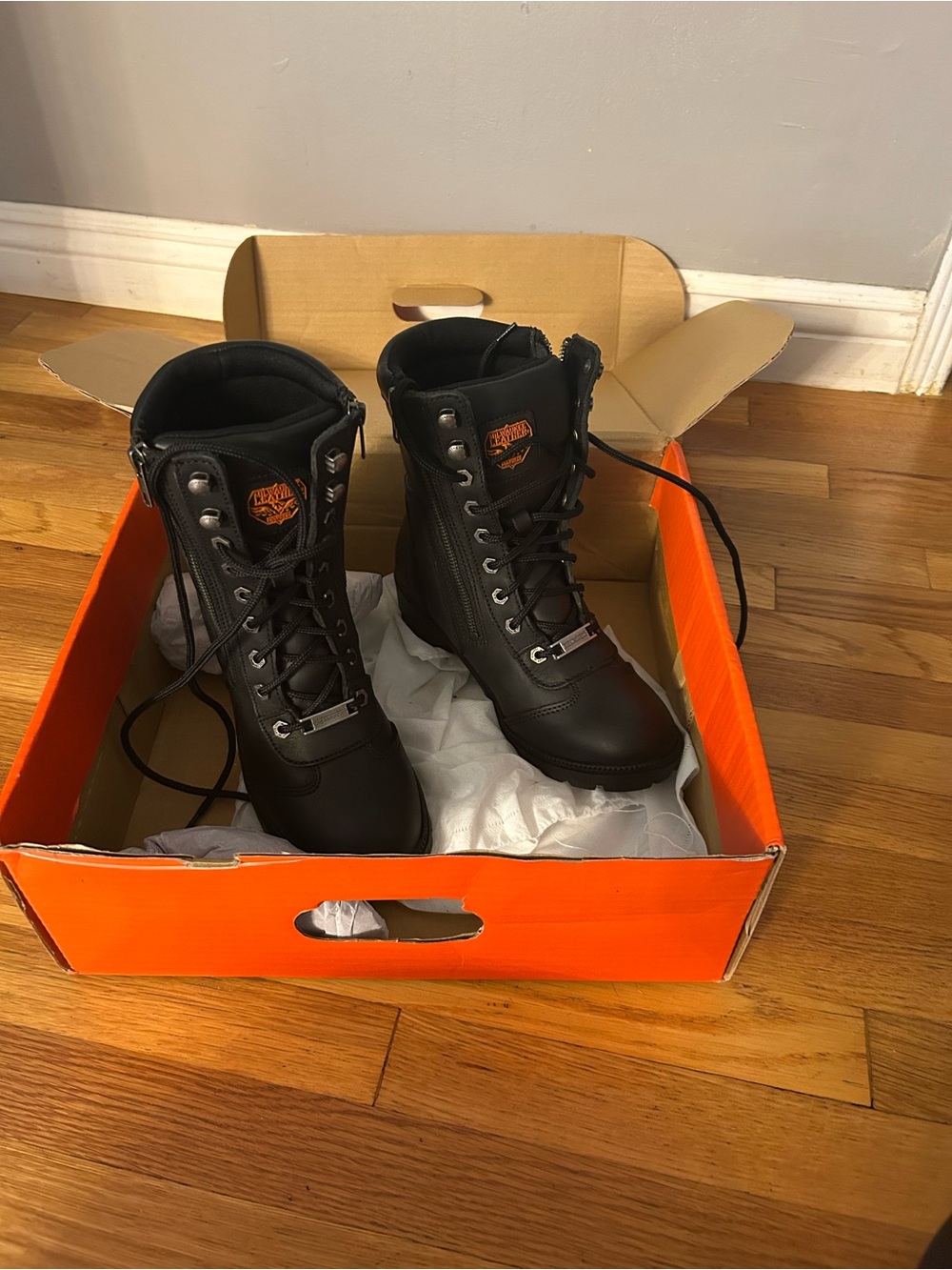 Black Combat Moto Boots - Durable Lace-Up Riding Boots with zipper